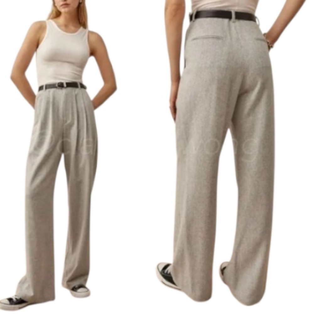 Reformation Montauk Wool Blend Pant Wide Leg Pleated Size in Gray
